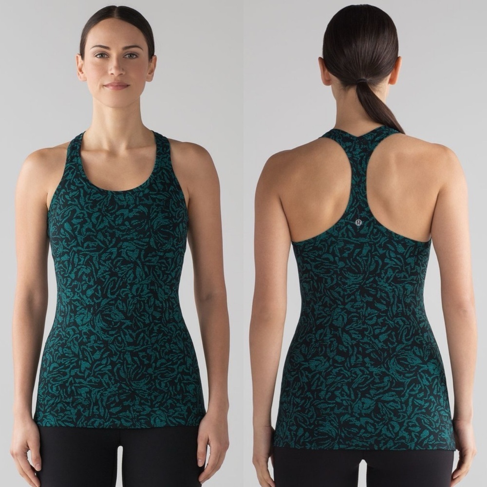 Lululemon Womens Tank Top 2 Cool Racerback II Thrive Viridian Green Black Sporty